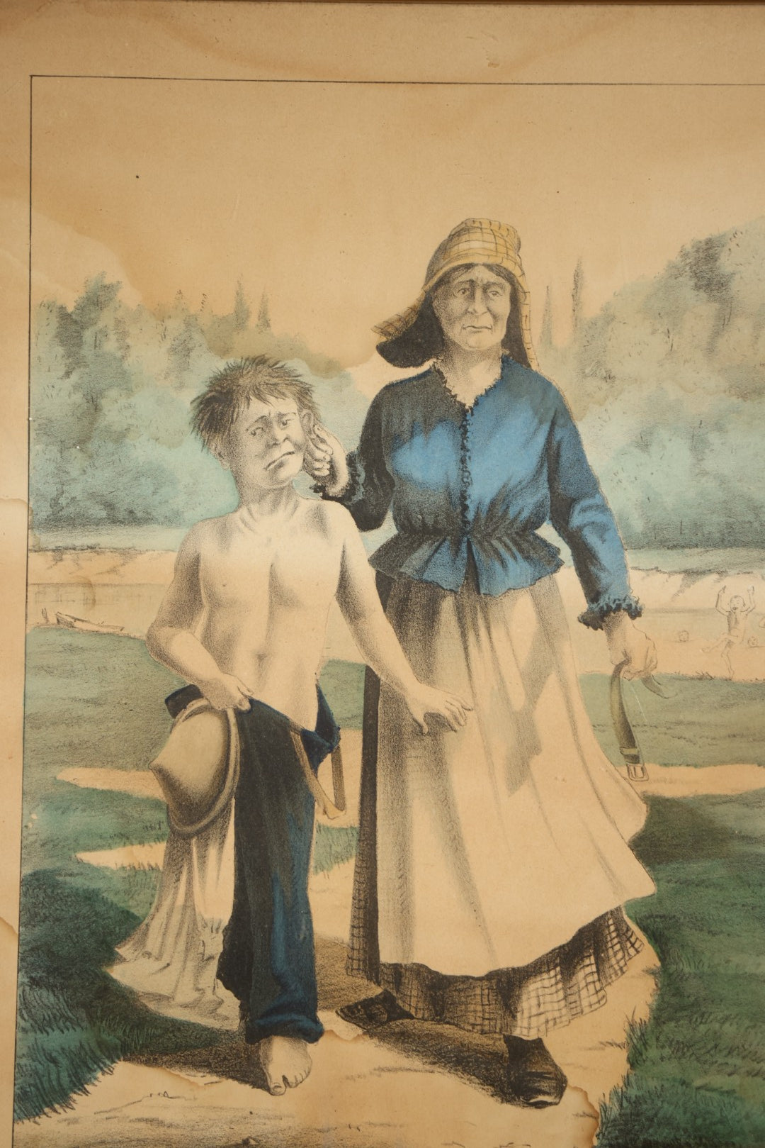 Antique "Walked Home on His Ear!" Hand-Colored Lithograph Print, Published by Currier & Ives, New York, 1878