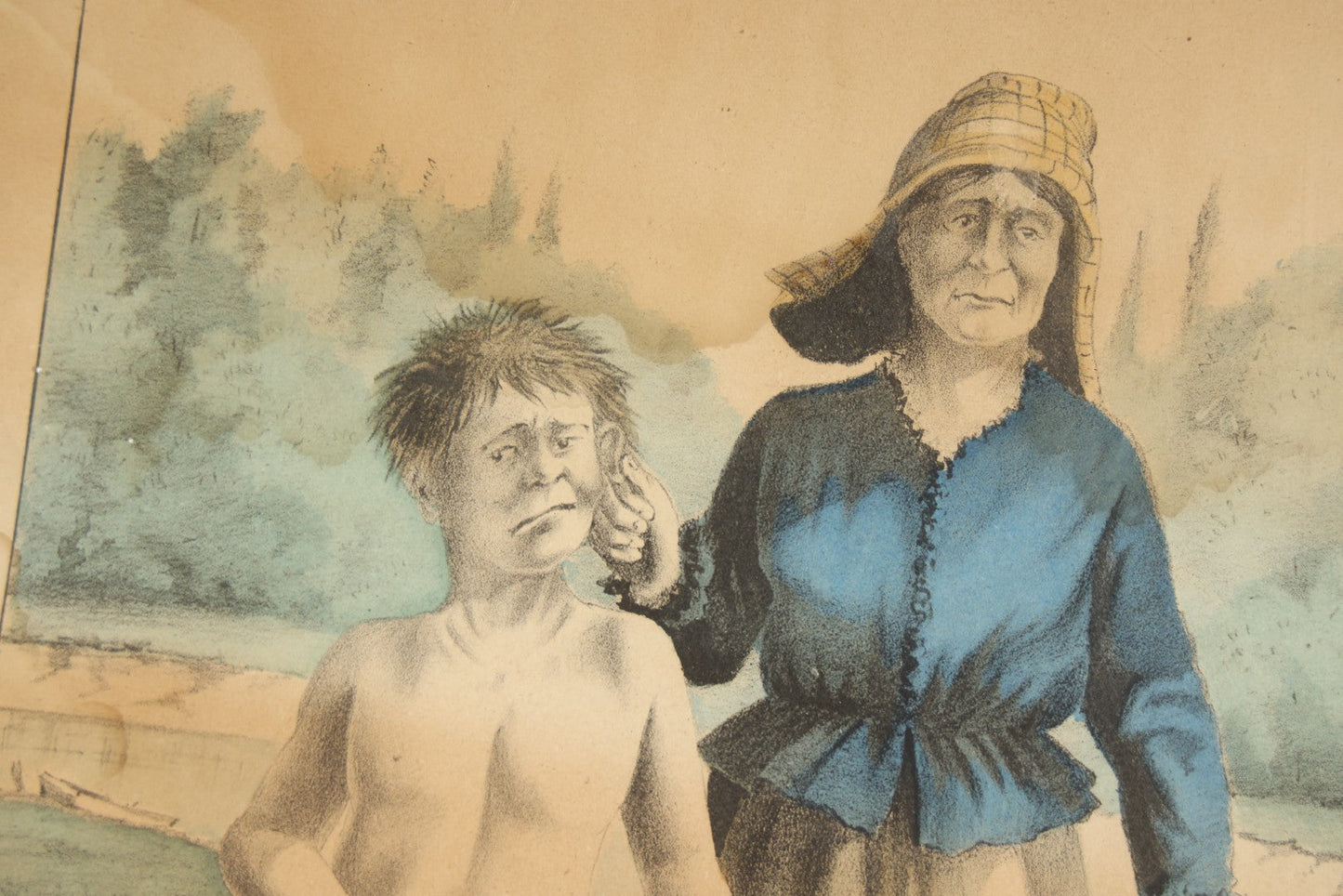 Antique "Walked Home on His Ear!" Hand-Colored Lithograph Print, Published by Currier & Ives, New York, 1878