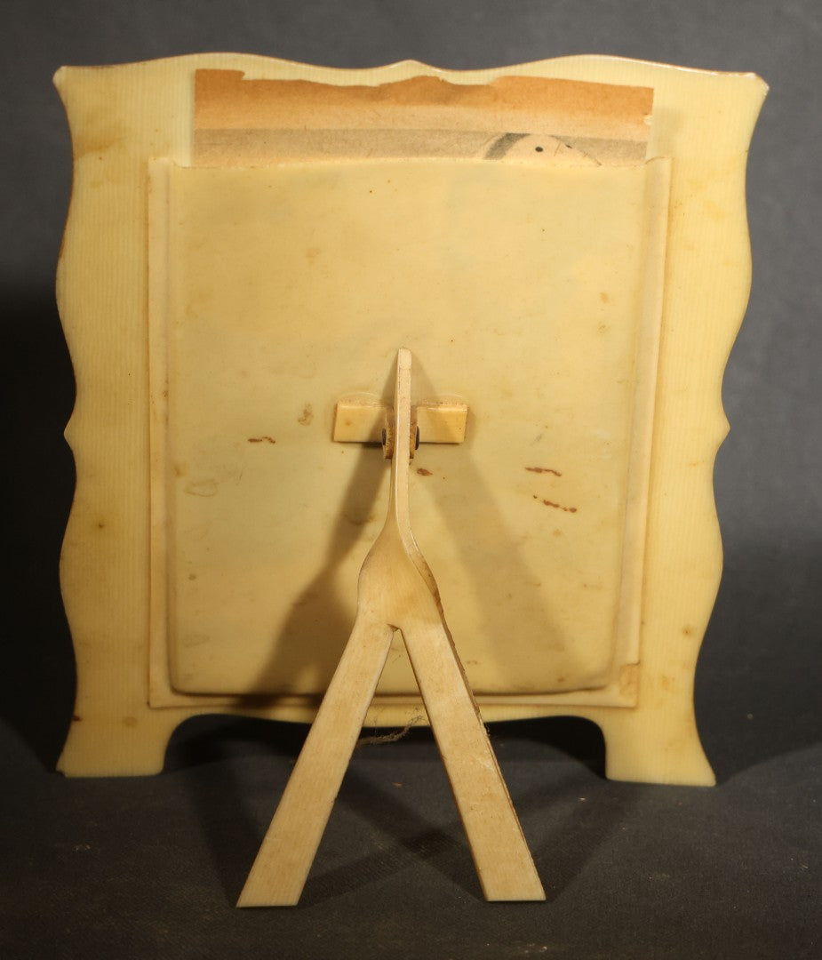 Vintage Celluloid Easel-Back Frame with Oval Opening, Containing "Miss New York City" Beauty Pageant Newspaper Clipping