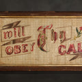 Lot 115 - Antique Victorian Punchwork Paper Embroidery "I Will Obey Thy Call" In Crossed-Corner Wood Frame, 25" W x 12-1/2" H