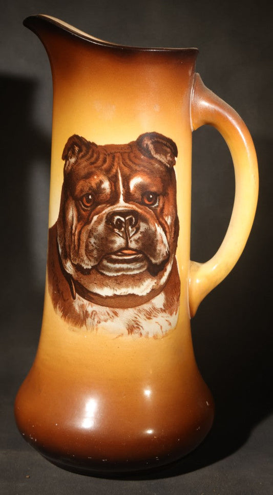 Antique Taylor Smith Taylor Bulldog Portrait Tankard Pitcher with Brown Blended Glaze, Chester, West Virginia