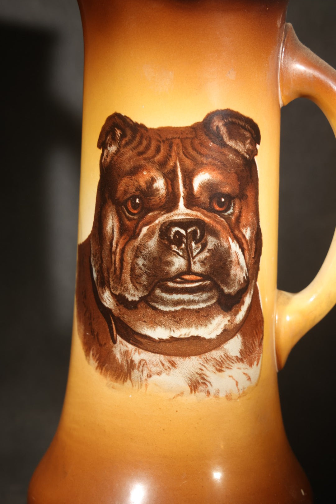 Antique Taylor Smith Taylor Bulldog Portrait Tankard Pitcher with Brown Blended Glaze, Chester, West Virginia