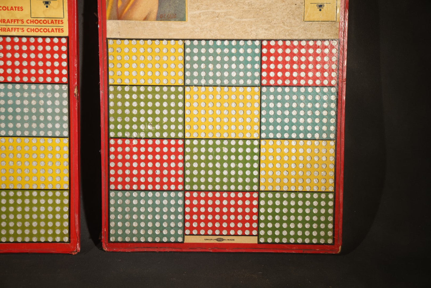 Pair of Vintage Schrafft's Chocolates 5-Cent Punch Board Trade Stimulators with Pin-Up Girl Graphics