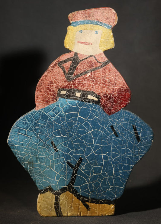Vintage Folk Art Hand-Painted Wooden Cutout of a Dutch Boy, Inscribed "Bud Jones" and Dated 1931