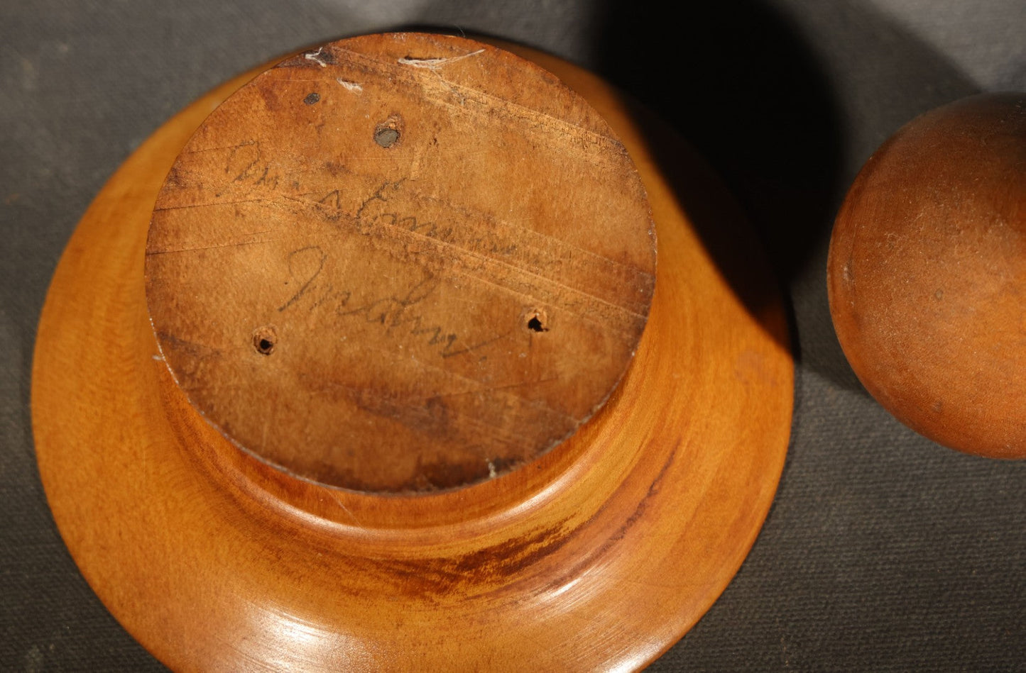 Pair of Vintage Turned Wood Items including a Folk Art Miniature Prisoner-Made Butter Churn, Maine, Possibly Buckfield, and a Mortar and Pestle