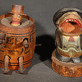 Lot 125 - Pair of Vintage Carved and Painted Wooden Novelty Figures Including a Japanese "Beer" ("ビール") Barrel Animated Figure with Pop-Up Man in Top Hat