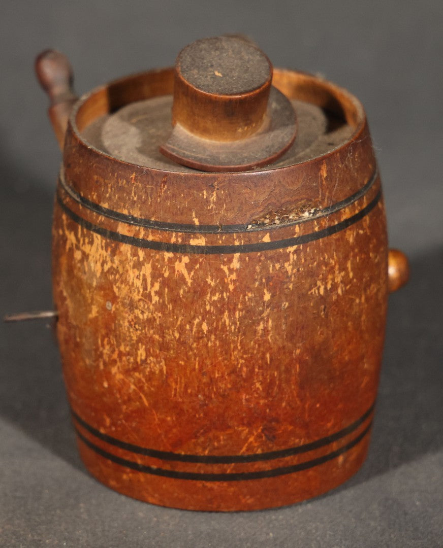 Pair of Vintage Carved and Painted Wooden Novelty Figures including a Japanese "BEER" ("ビール") Barrel Animated Figure with Pop-Up Man in Top Hat