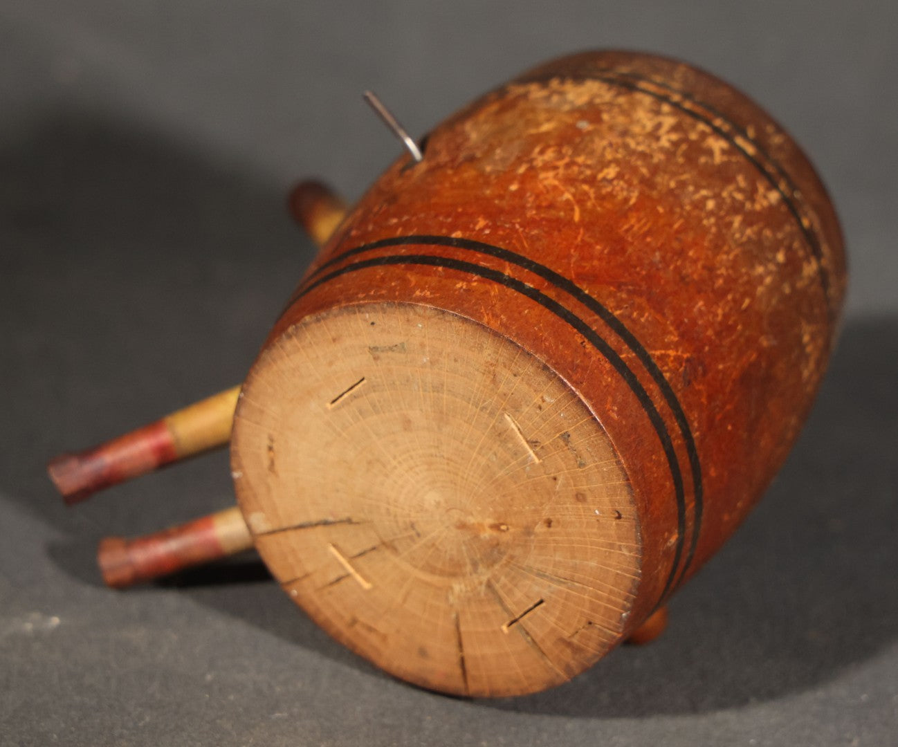 Pair of Vintage Carved and Painted Wooden Novelty Figures including a Japanese "BEER" ("ビール") Barrel Animated Figure with Pop-Up Man in Top Hat