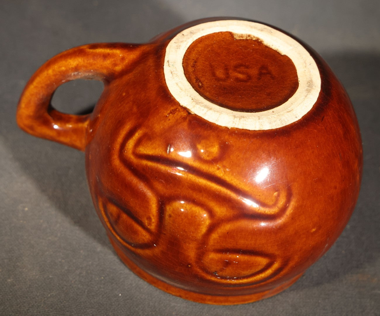 Trio of Vintage Figural Face Ceramics including Brown Glazed Smiley Mug, Anthropomorphic Tomato Jug with Lid, and Czechoslovakia Porcelanit Smiling Face Mug