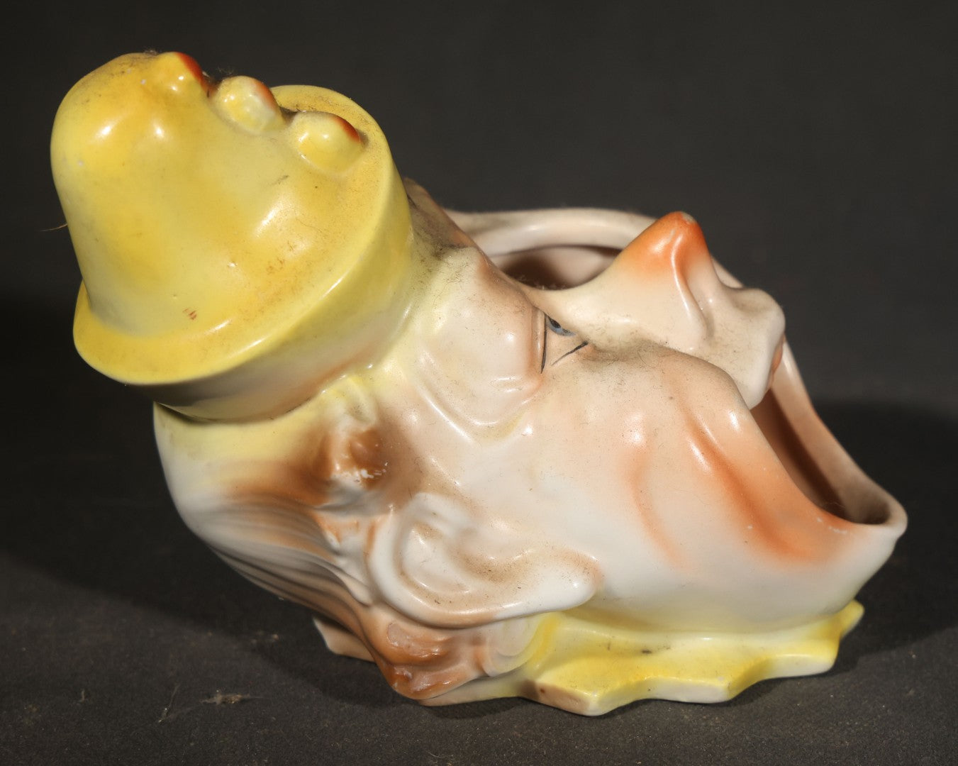 Pair of Vintage Figural Character Face Ceramics including German Hand-Painted Open-Mouth Clown Ashtray and Occupied Japan Toby Mug