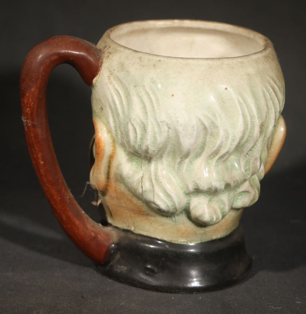 Pair of Vintage Figural Character Face Ceramics including German Hand-Painted Open-Mouth Clown Ashtray and Occupied Japan Toby Mug