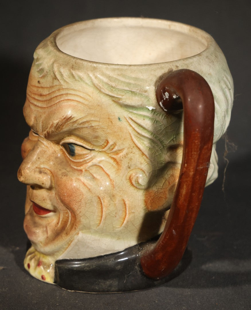 Pair of Vintage Figural Character Face Ceramics including German Hand-Painted Open-Mouth Clown Ashtray and Occupied Japan Toby Mug