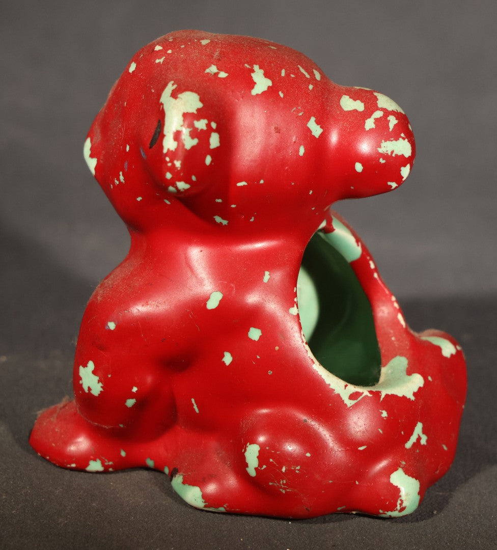 Trio of Vintage Porcelain Figures including Red Bulldog, Black Stalking Panther, and Dog with Dice