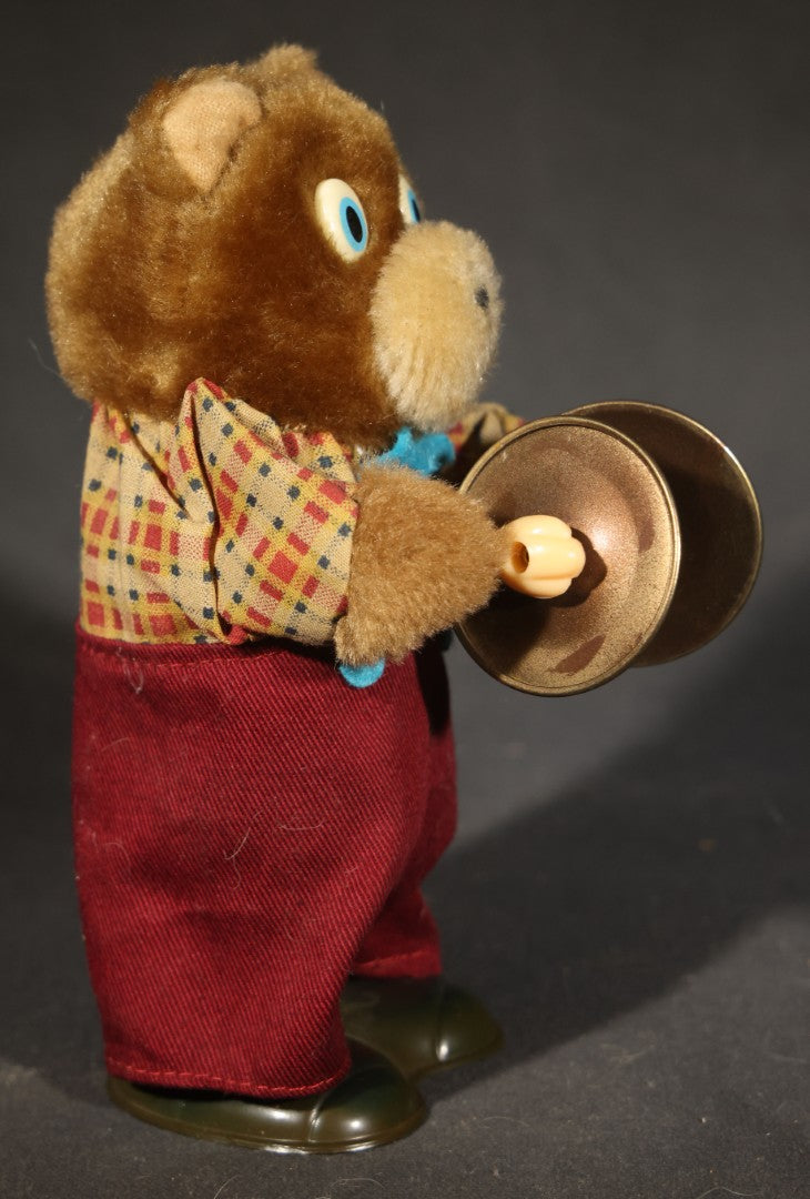 Vintage Wind-Up Cymbal-Playing Bear Toy, Made in China