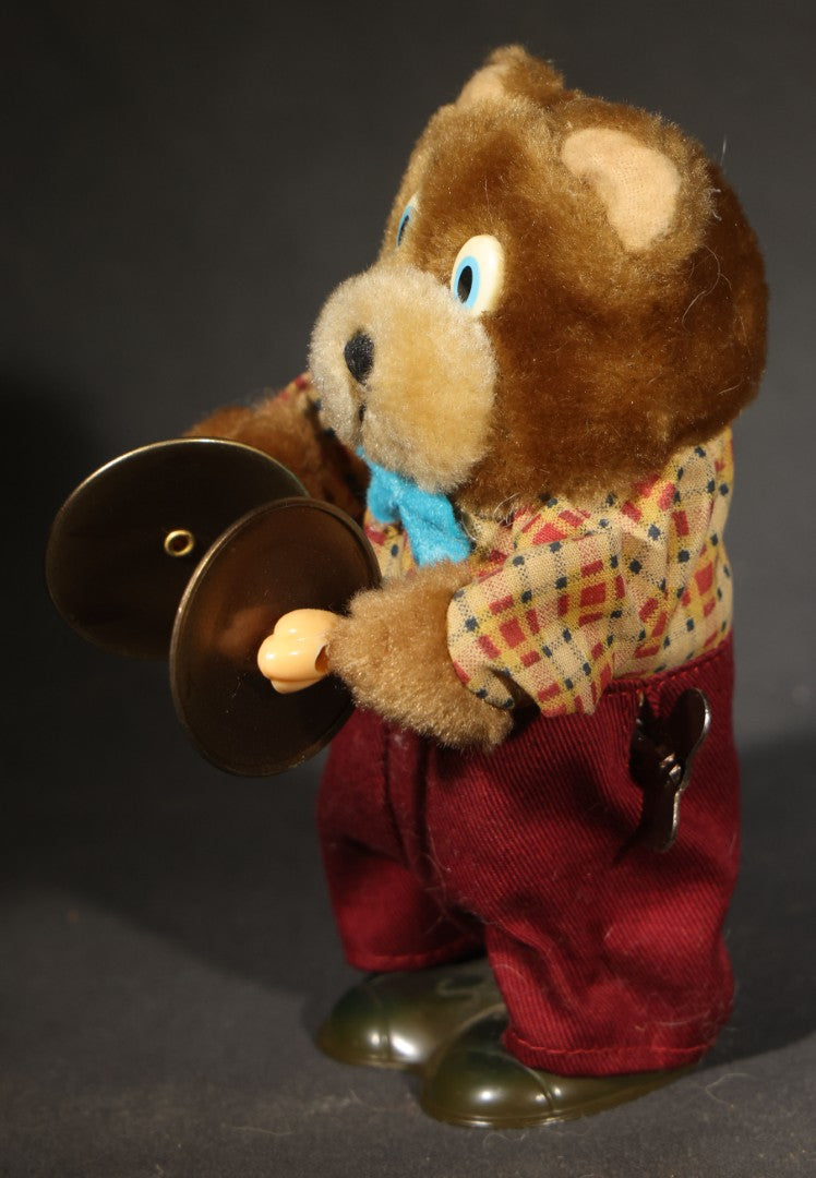 Vintage Wind-Up Cymbal-Playing Bear Toy, Made in China