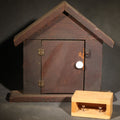 Lot 139 - Pair of Vintage Handmade Wooden Folk Art Novelty Items Including "Leave Note Inside" House-Form Note Box and "Tax Shelter" Nail Holder