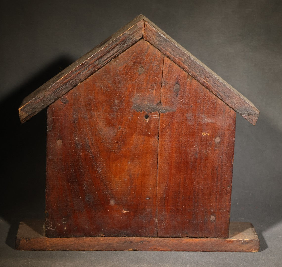 Pair of Vintage Handmade Wooden Folk Art Novelty Items including "Leave Note Inside" House-Form Note Box and "Tax Shelter" Nail Holder