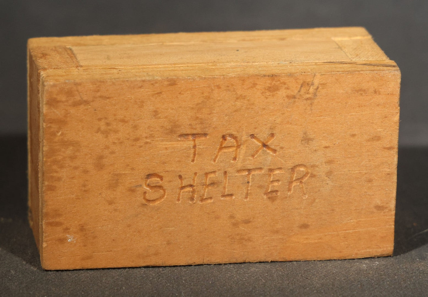 Pair of Vintage Handmade Wooden Folk Art Novelty Items including "Leave Note Inside" House-Form Note Box and "Tax Shelter" Nail Holder