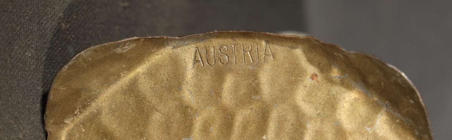 Antique Austrian Cold-Painted Metal Figural Nodder Ashtray Depicting a smoking Boy in Overalls and Hat, Marked Austria