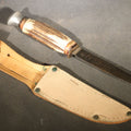 Lot 141 - Vintage Fixed-Blade Knife with Stag Antler Handle and Leather Sheath, 7-7/8" L