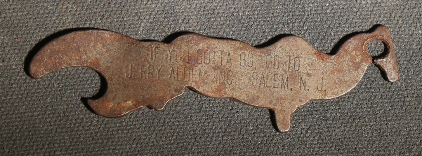 Vintage Figural Peeing Man "If You Gotta Go" Advertising Bottle Opener, Jerry Alden Inc., Salem, New Jersey