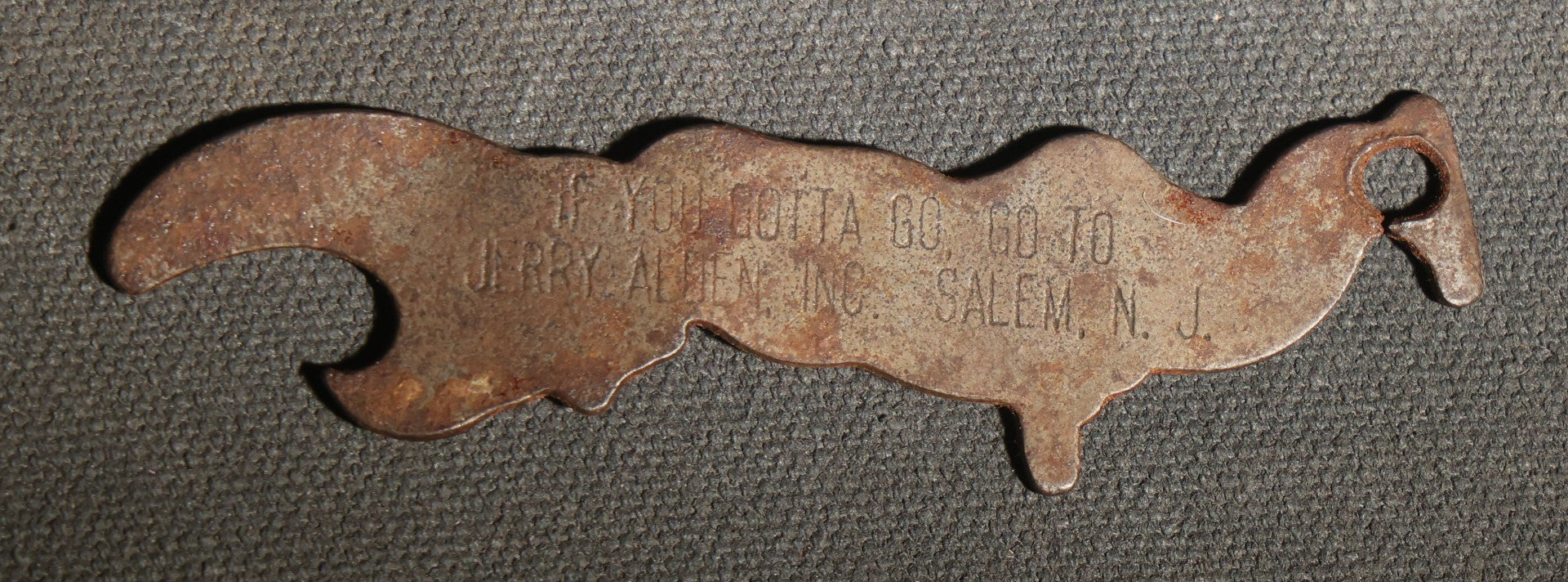 Vintage Figural Peeing Man "If You Gotta Go" Advertising Bottle Opener, Jerry Alden Inc., Salem, New Jersey