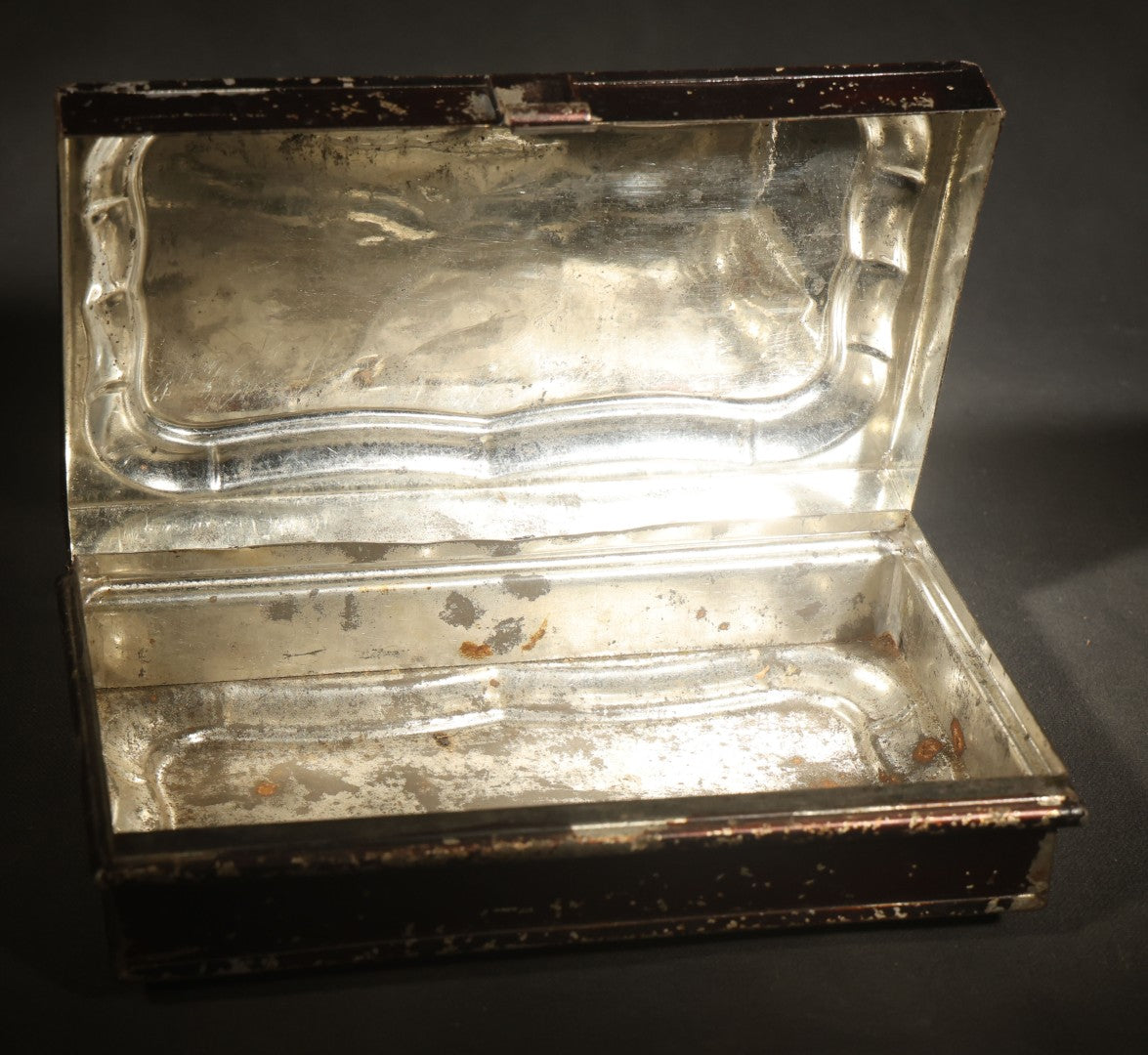 Antique Toleware Sandwich Box with Gold-Stenciled "Sandwich" Lettering and Scrollwork