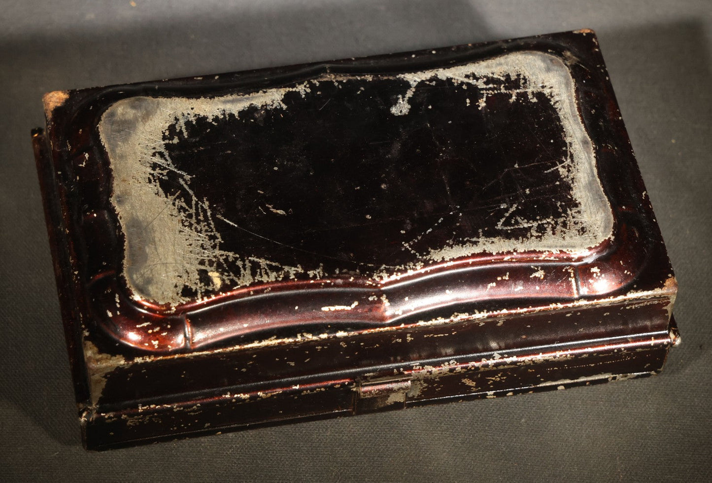 Antique Toleware Sandwich Box with Gold-Stenciled "Sandwich" Lettering and Scrollwork