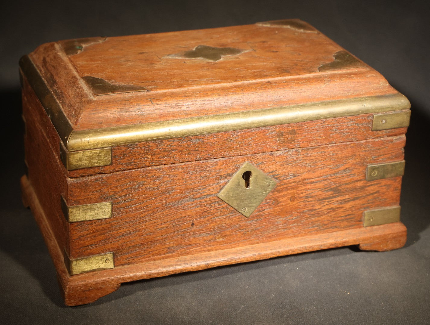 Vintage Indian Brass-Bound Wooden Box with Divided Interior and Removable Tray