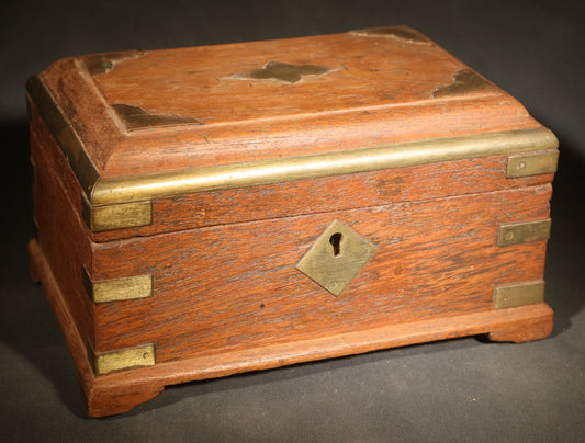 Vintage Indian Brass-Bound Wooden Box with Divided Interior and Removable Tray