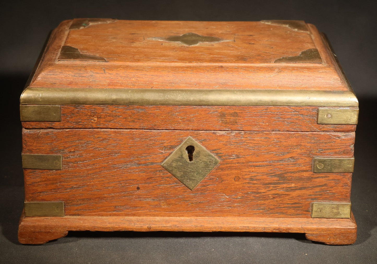 Vintage Indian Brass-Bound Wooden Box with Divided Interior and Removable Tray