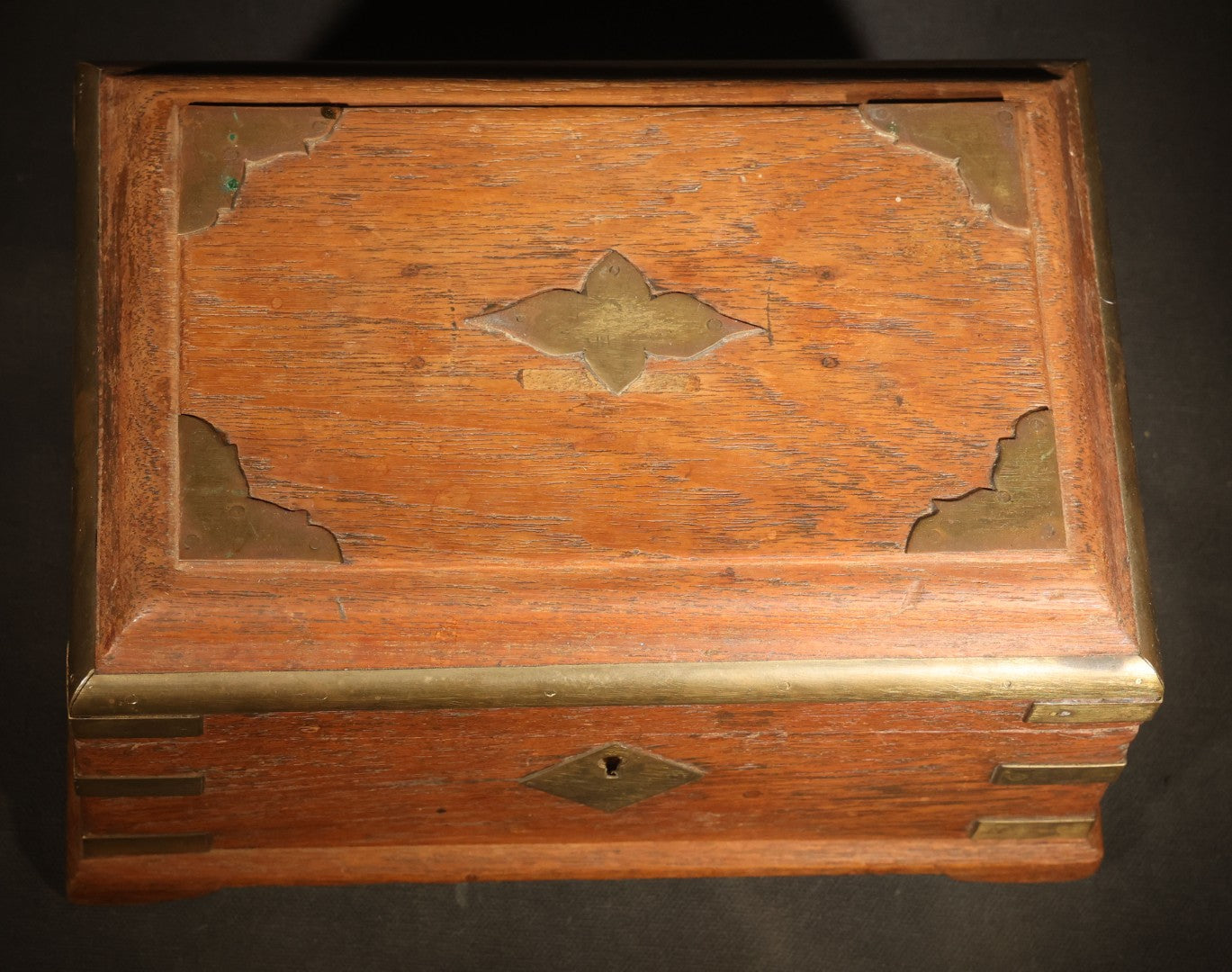 Vintage Indian Brass-Bound Wooden Box with Divided Interior and Removable Tray