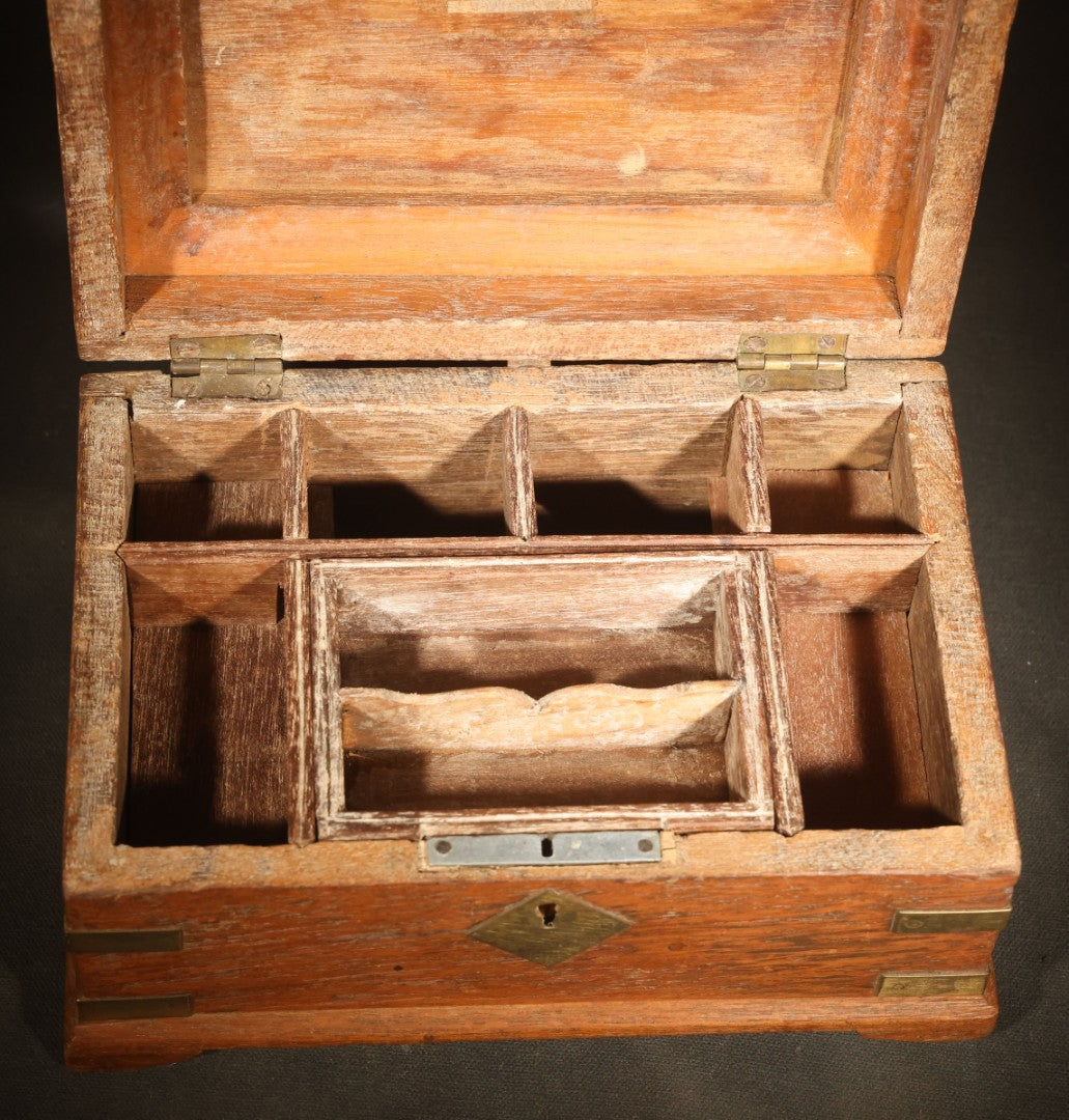 Vintage Indian Brass-Bound Wooden Box with Divided Interior and Removable Tray