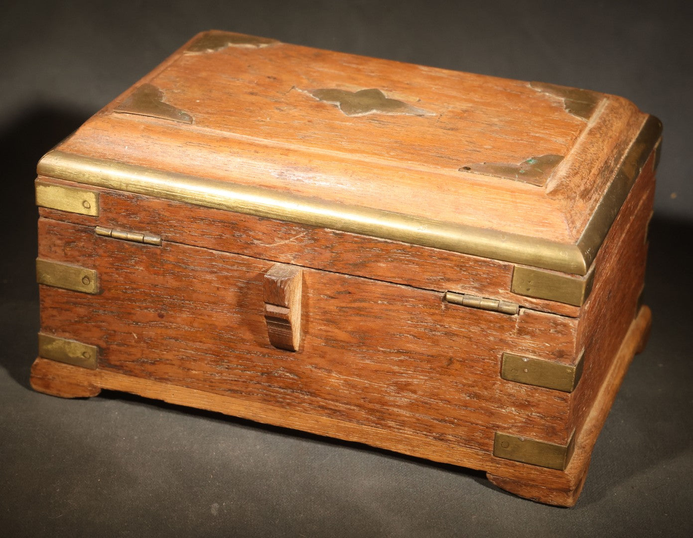 Vintage Indian Brass-Bound Wooden Box with Divided Interior and Removable Tray