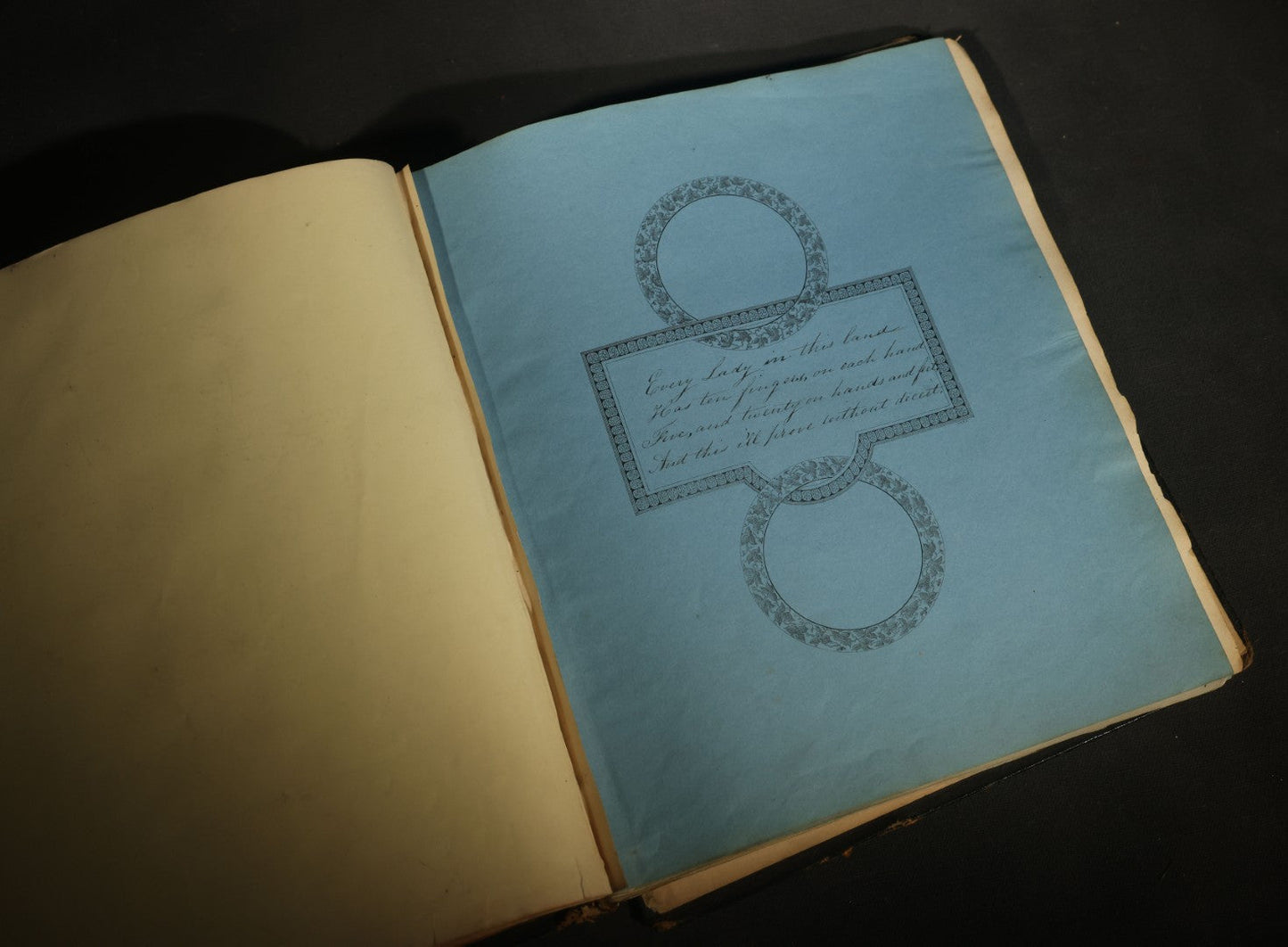 Antique Autograph Album with Handwritten Poetry, Albumen Photographs, Engravings, and Embossed Pages, Entries Beginning 1863, Printed by Lefevre & Kohler, Newman Street