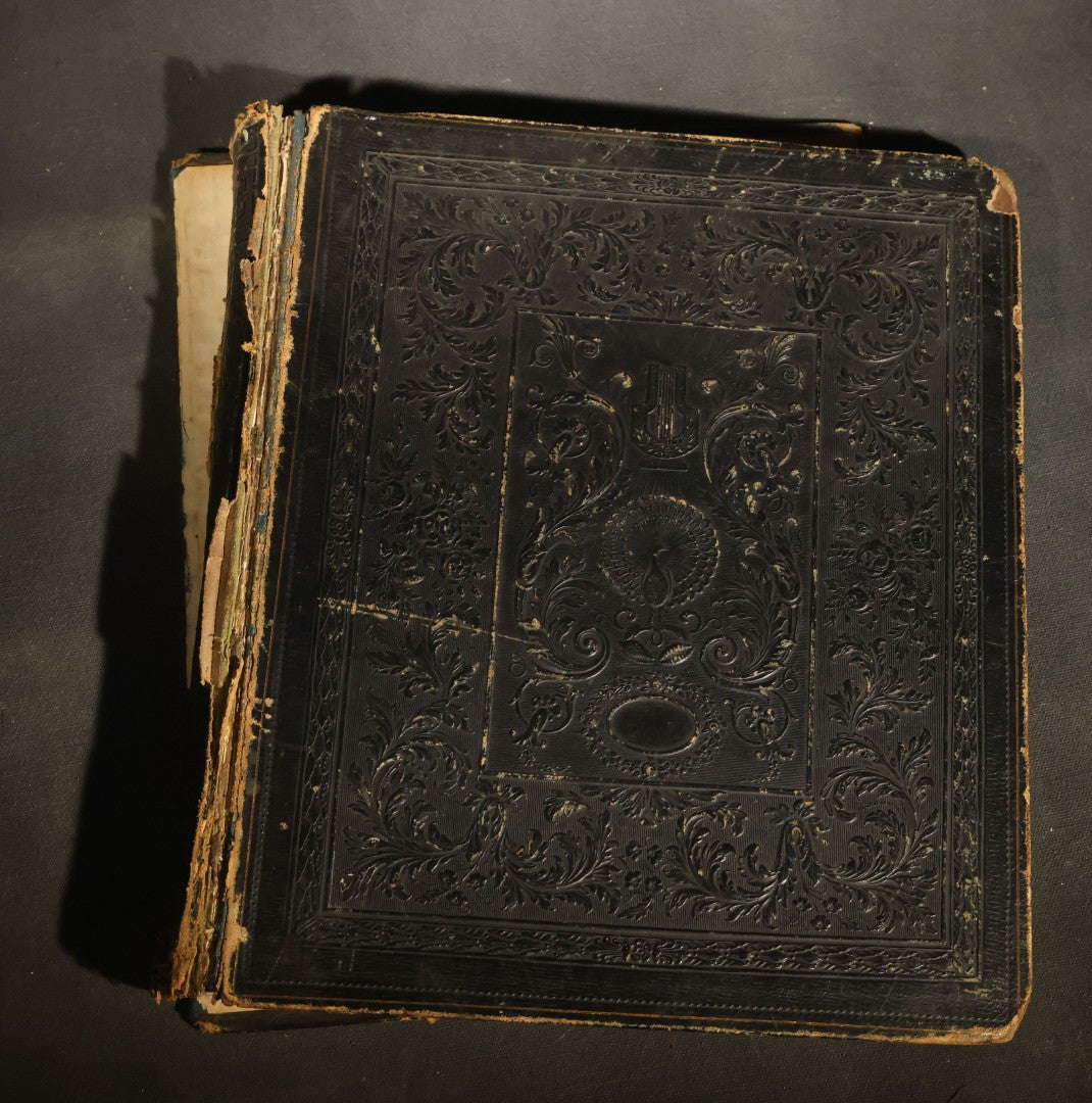 Antique Autograph Album with Handwritten Poetry, Albumen Photographs, Engravings, and Embossed Pages, Entries Beginning 1863, Printed by Lefevre & Kohler, Newman Street