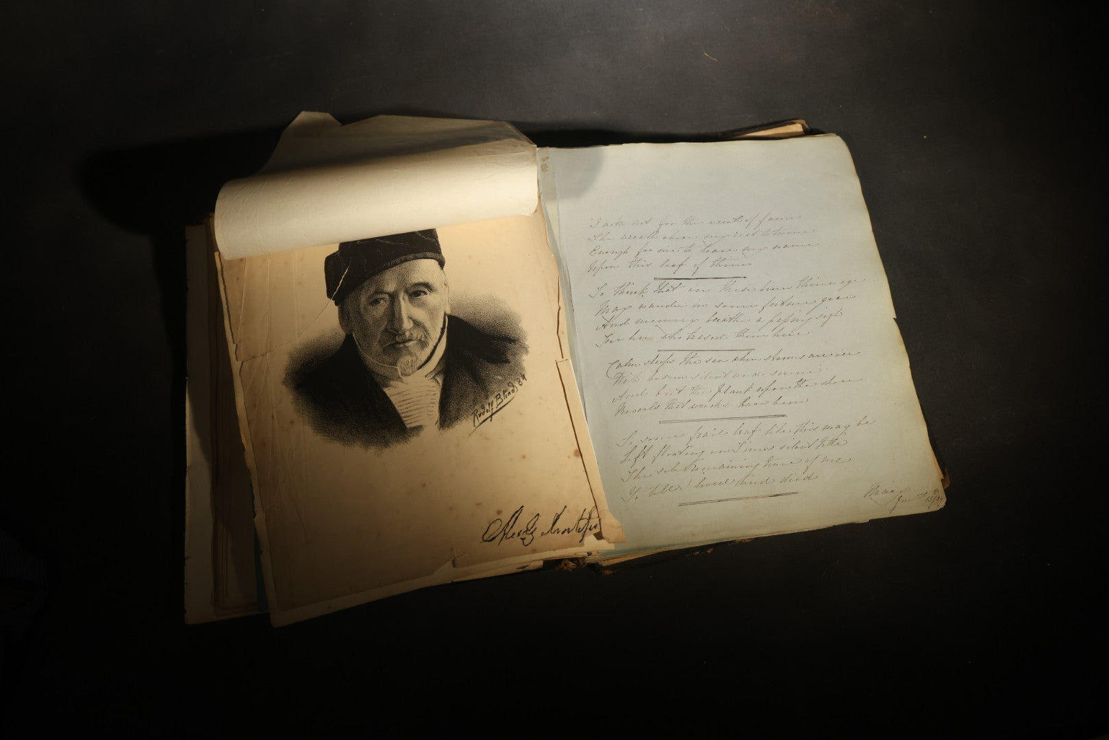 Antique Autograph Album with Handwritten Poetry, Albumen Photographs, Engravings, and Embossed Pages, Entries Beginning 1863, Printed by Lefevre & Kohler, Newman Street