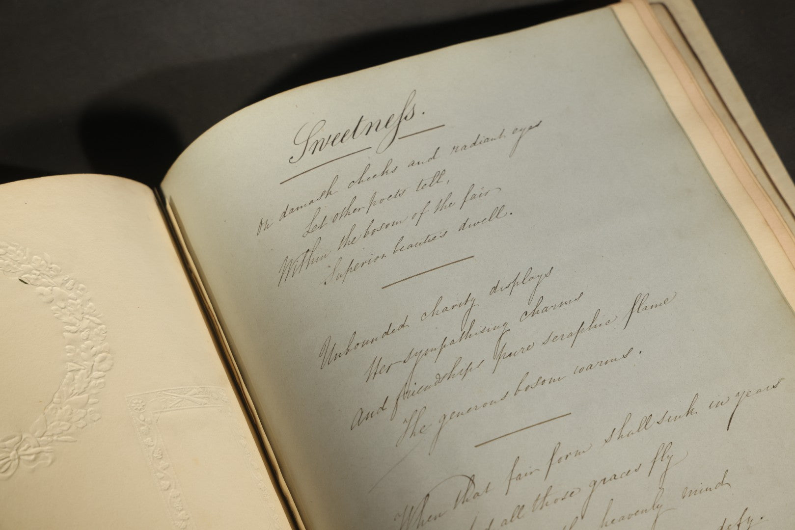 Antique Autograph Album with Handwritten Poetry, Albumen Photographs, Engravings, and Embossed Pages, Entries Beginning 1863, Printed by Lefevre & Kohler, Newman Street
