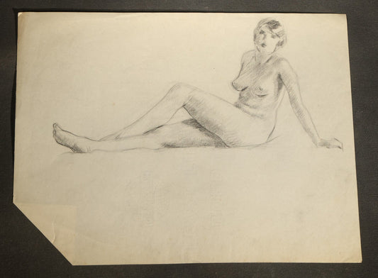 Antique Double-Sided Pencil Sketch of a Reclining Female Nude Figure Study