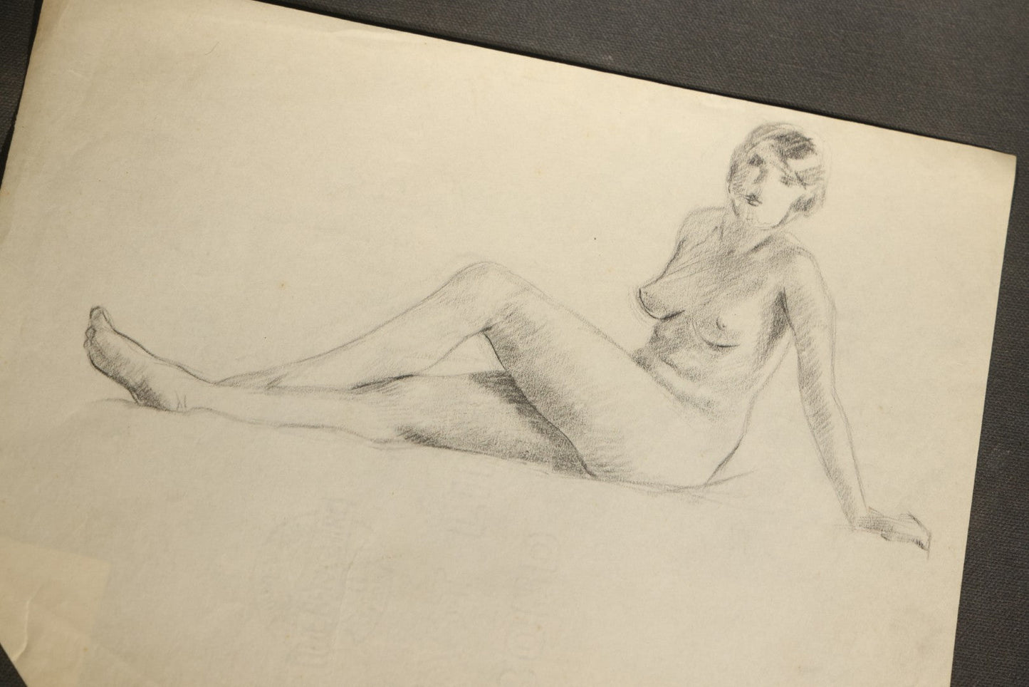 Antique Double-Sided Pencil Sketch of a Reclining Female Nude Figure Study