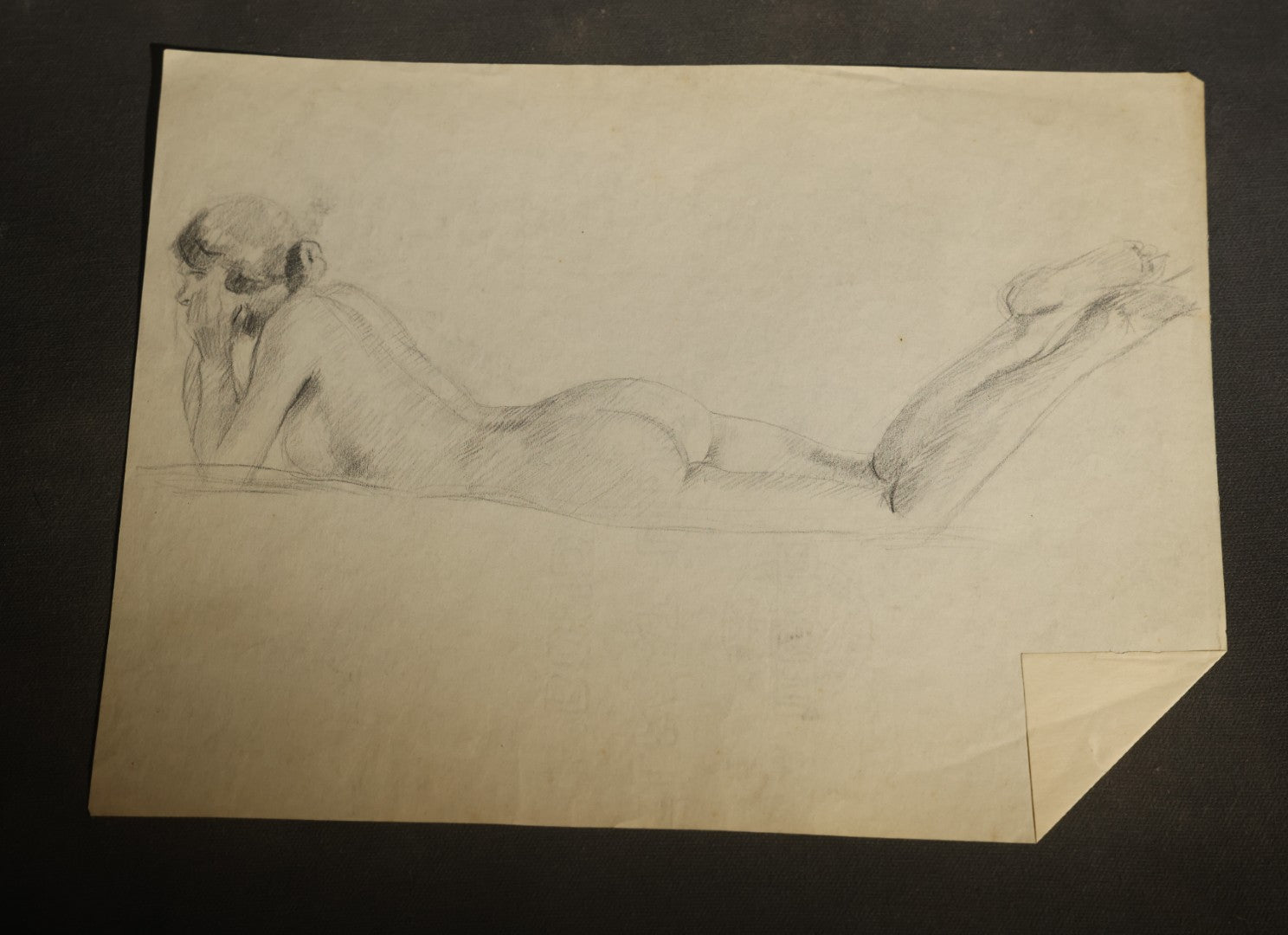 Antique Double-Sided Pencil Sketch of a Reclining Female Nude Figure Study