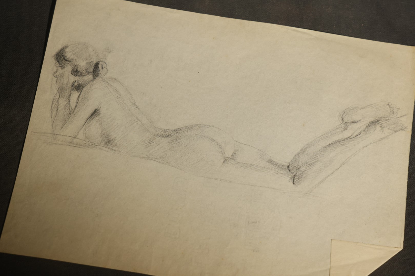 Antique Double-Sided Pencil Sketch of a Reclining Female Nude Figure Study