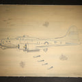 Lot 155 - Vintage Colored Pencil Drawing of a WWII B-17 Flying Fortress "Sugar Reports" Bomber on a Bombing Run with Flak Bursts, Signed, 16-1/2" W x 11-3/8" H