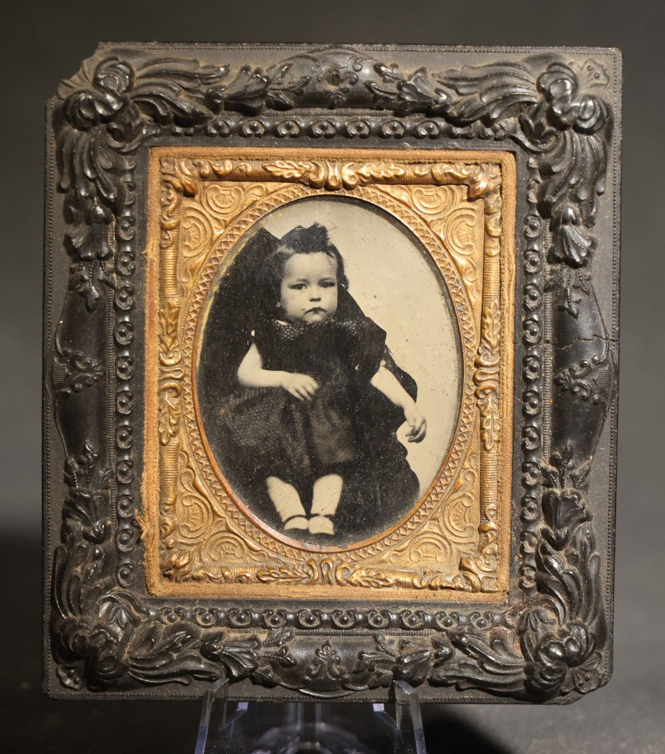 Antique 1/9th Plate Ruby Ambrotype Hidden Mother Photograph of Jesse Oliver Howard as a Young Child Held by His Mother in Thermoplastic Frame