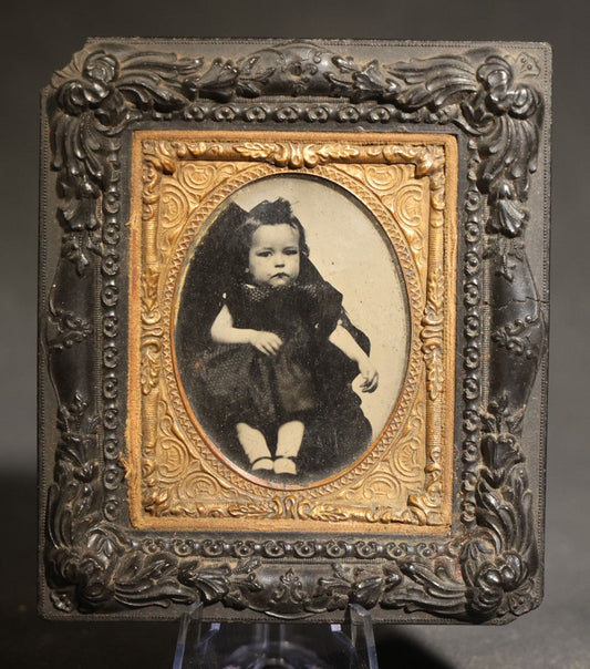 Antique 1/9th Plate Ruby Ambrotype Hidden Mother Photograph of Jesse Oliver Howard as a Young Child Held by His Mother in Thermoplastic Frame