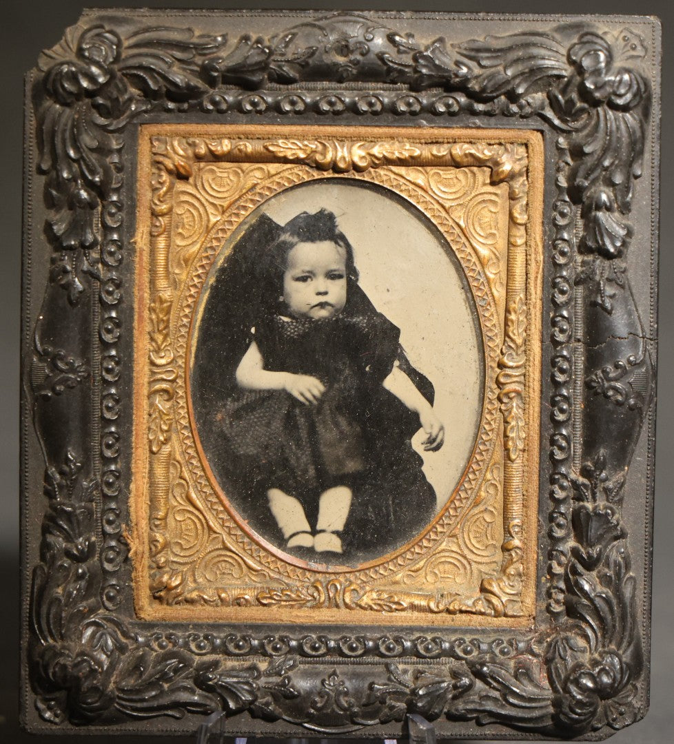 Antique 1/9th Plate Ruby Ambrotype Hidden Mother Photograph of Jesse Oliver Howard as a Young Child Held by His Mother in Thermoplastic Frame