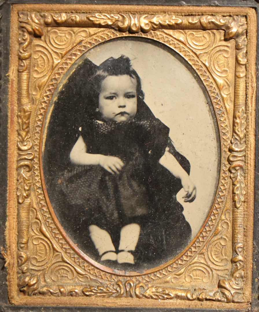 Antique 1/9th Plate Ruby Ambrotype Hidden Mother Photograph of Jesse Oliver Howard as a Young Child Held by His Mother in Thermoplastic Frame