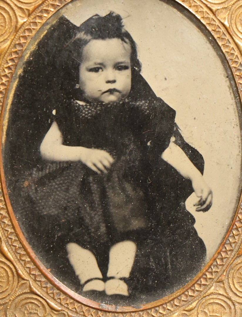 Antique 1/9th Plate Ruby Ambrotype Hidden Mother Photograph of Jesse Oliver Howard as a Young Child Held by His Mother in Thermoplastic Frame
