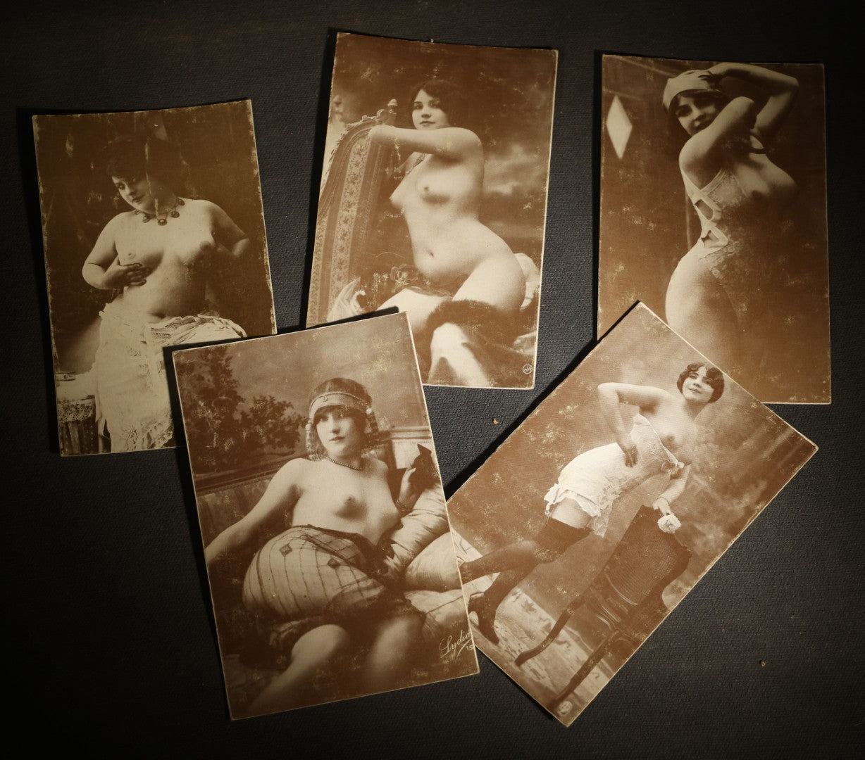 Grouping of Five Vintage Reproduction Arcade Cards of Nude Women