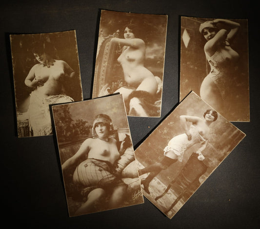 Grouping of Five Vintage Reproduction Arcade Cards of Nude Women